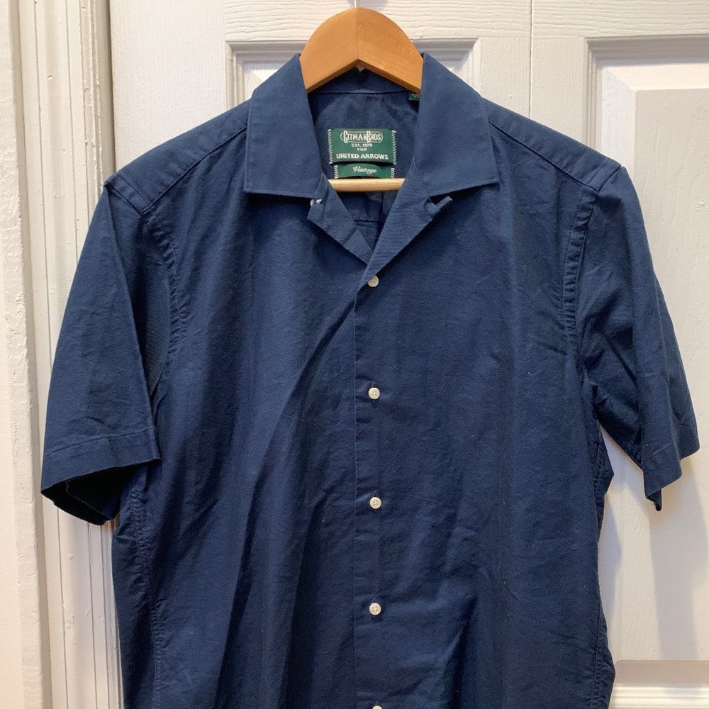 Gitman Bros. Vintage Navy Blue Camp Collar Short Sleeve Button-Up Shirt